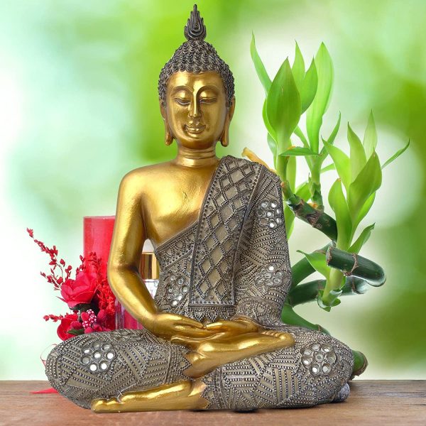 Sitting Buddha Statue for Home Decor ?C 13?? Golden Buddha Statue ?C Feng Shui Decoration for Peace and Harmony, Meditation Pose ?C Thai Buddha Statues and Figurines - Large Gold Indoor Sculpture - Image 9