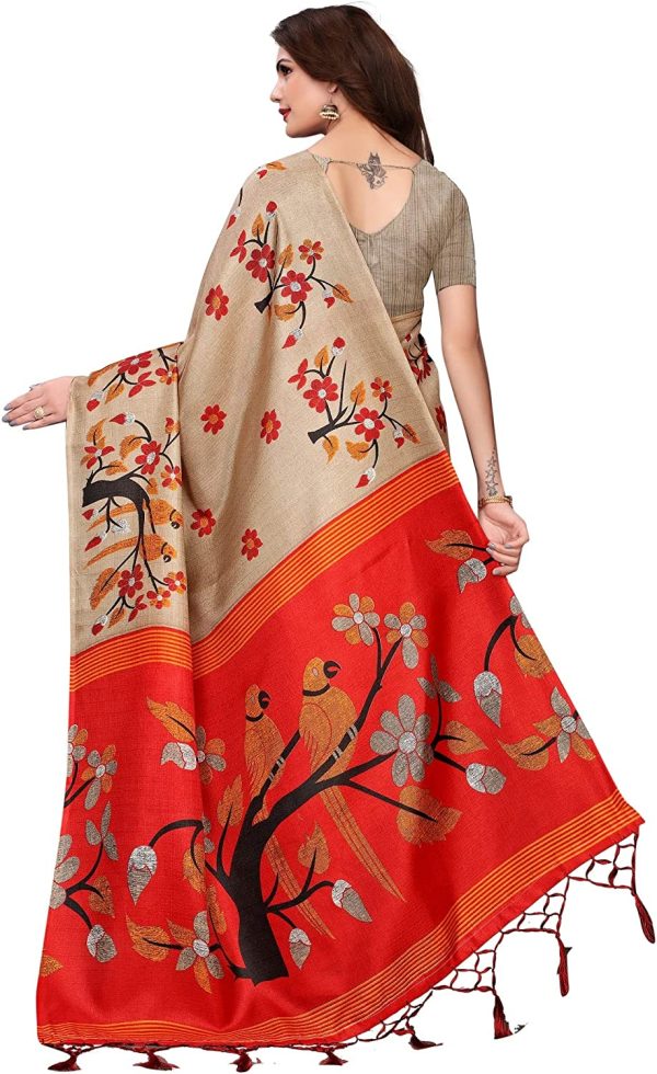 CRAFTSTRIBE Traditional Bollywood Printed Khadi Silk Dress Party Wear Indian Ethnic Wedding Sari for Women's - Image 2