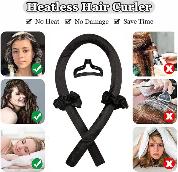 Heatless Hair Curlers For Long Hair to Sleep Overnight, MH MOIHSING Women Girls Silk Ribbon Hair Rod, No Heat Silk Curls Headband, Soft Foam Hair Rollers, Curling Ribbon for Natural Hair, Black - Image 4