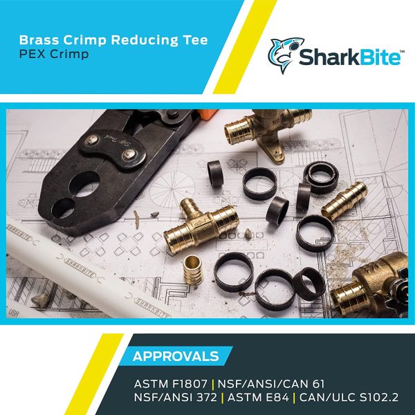 SharkBite 1 Inch x 1 Inch x 3/4 Inch Crimp Reducing Tee, Brass Plumbing Fitting, PEX Pipe, PE-RT, UC416LFA - Image 2