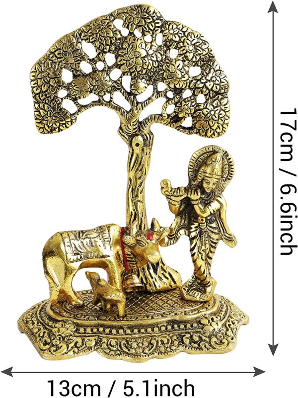 Tied Ribbons Lord Krishna with Cow and Calf Under Tree Idol Brass Murti- Home Decoration Item and Home Gifts - Image 5