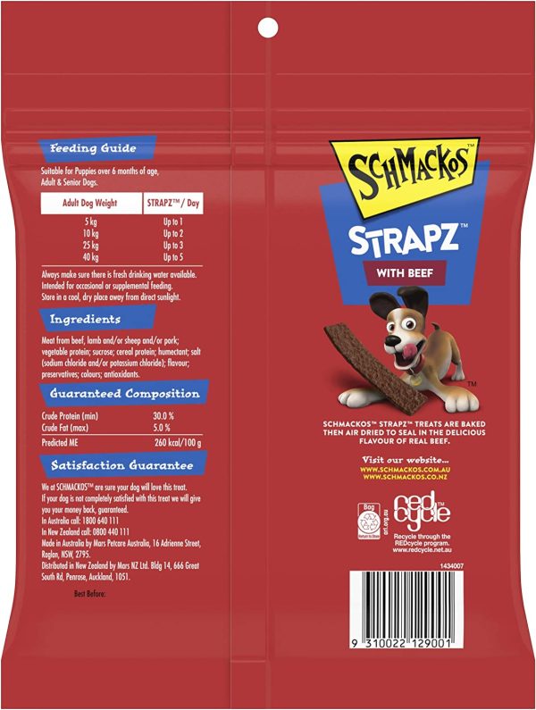 Schmackos Strapz Beef Flavour Dog Treats 2kg Value Pack, (4 x 500g bags) - Image 3