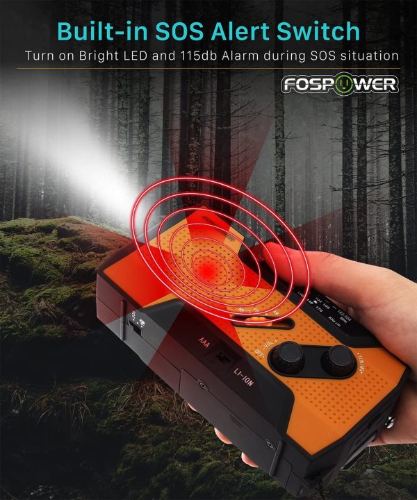 Solar Crank Radio Model A1 for Emergency with AM/FM, Flashlight, Reading Lamp and 2000mAh Power Bank - Orange (Includes Carabiner) IPX3 - Image 2