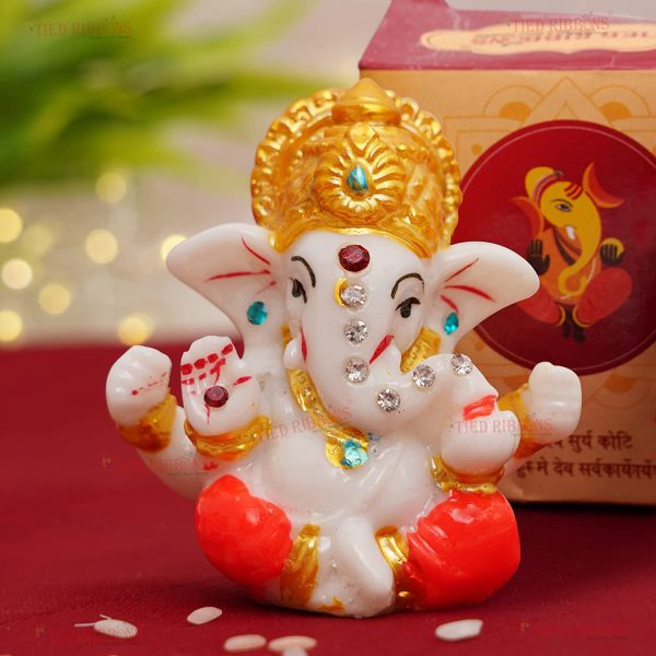 Tied Ribbons Mini Ganesha Statue Sculpture Idol for Car Dashboard Home Temple Decor (2 X 2.3 Inch , L X H) - Image 5