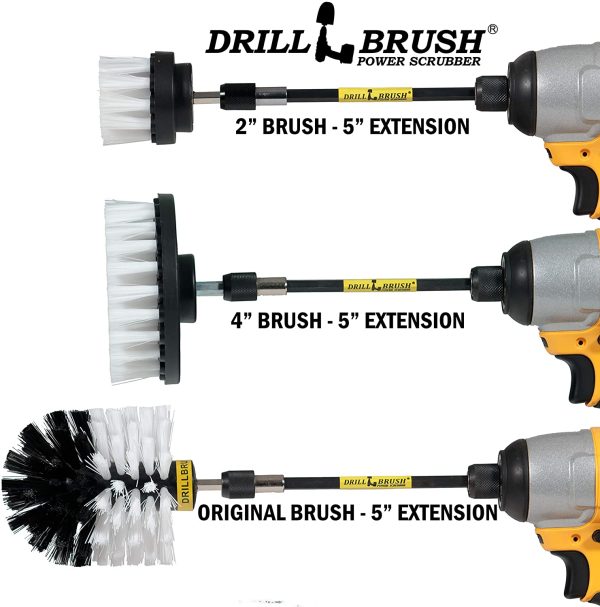 Drillbrush Car Washing & Detailing Power Brush Kit with Long-Reach Removable Extension. Includes Three Different Size Replaceable Soft White Scrubber Brushes. All Purpose Automotive Soft-White - Image 4