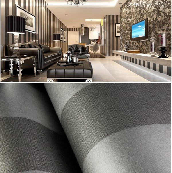 KeTian Modern Minimalist Vertical Striped Non-Woven Wallpaper for Bedroom Living Room Black&Gray Color 0.53m (1.73' W) x 10m(32.8'L)=5.3m2 (57 sq.ft)