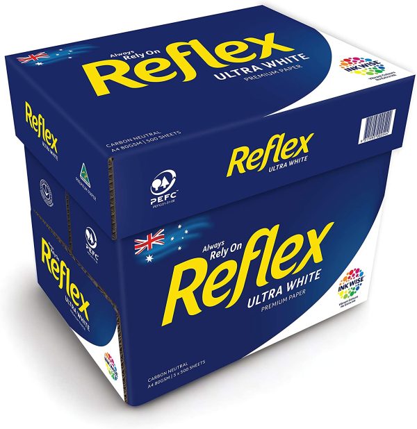 Reflex Australian Made Ink Wise Reflex Ultra White Office Copy Paper A4, 500 Sheets, Carton of 5 Packs, White, (161000)