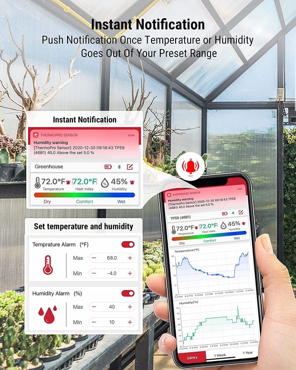 ThermoPro Bluetooth Hygrometer Thermometer, 260FT Wireless Remote Temperature and Humidity Monitor, with Large Backlit LCD, Indoor Room Thermometer and Humidity Gauge, Max Min Records - Image 7