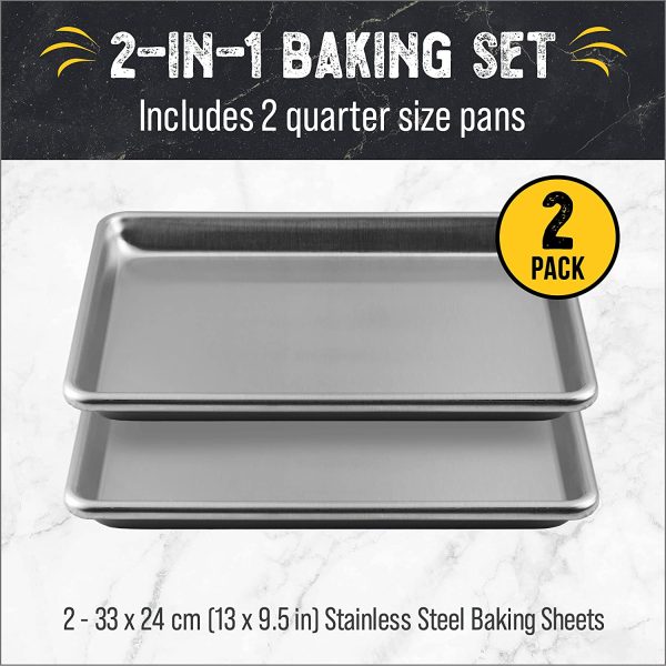 Stainless Steel Quarter Sheet Pan Twin Pack - 2 Small Baking Sheets 9 ? x 13 Inches - Non Warping Heavy Duty Rimmed 1/4 Sheet Pans for Baking - Image 6