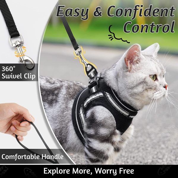 rabbitgoo Cat Harness and Leash for Walking Escape Proof, Reflective Adjustable Soft Mesh Kitten Harness for Extra Small and Small Cats, Step-in Comfortable Choke-Proof Outdoor Vest Harness with 150cm Leash and Metal Clip, Breathable Black - Image 5