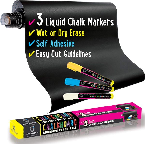 Chalkboard Contact Paper Roll + 3 Liquid Chalk Markers 17.7?? x 78.7?? Chalk Board Paint Alternative Wallpaper - Adhesive Blackboard Wall Decal Vinyl - Black Chalkboard Stickers - Image 2