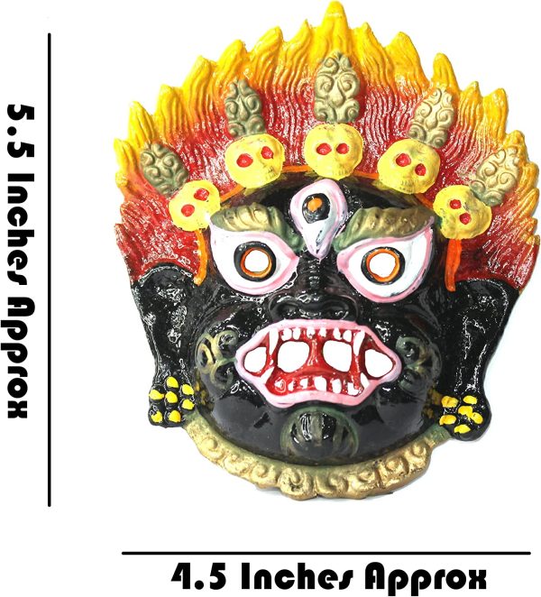 GRI9 Metal Tibetan Buddhism Mahakal Nazar Battu Face Mask For Negative Energy Remover And Evil Eye Protector Nepalese Home Wall Decor (Medium Black) - Image 5