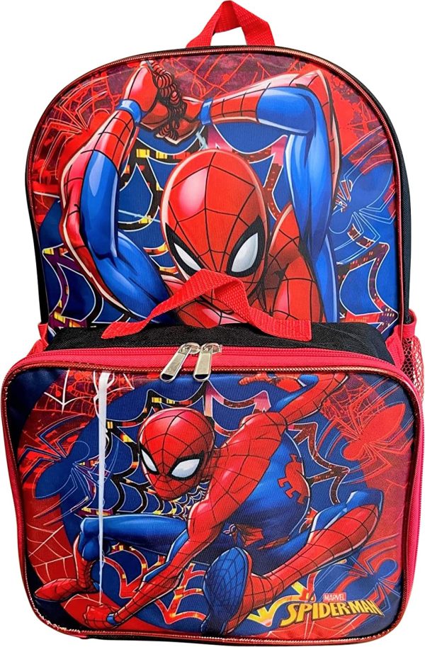 Spiderman Boy's 16 Inch Backpack With Removable Matching Lunch Box (Black-Red), Black-red, Large