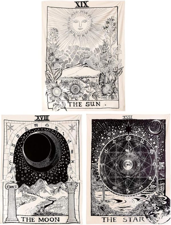 Kingmall Tarot Tapestry, The Moon The Star The Sun Tapestry Medieval Europe Divination Tapestry Wall Hanging Tapestries Mysterious Wall Tapestry for Home Decor (Pack of 3, 51"??59", Sun & Moon & Star) - Image 5