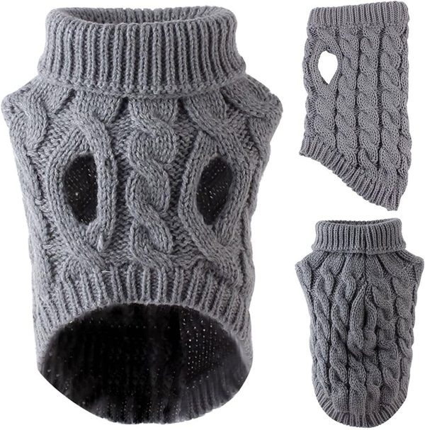 Medium Small Dog Sweaters, MOIHSING Dog Jumper Pet Cat Warm Sweatshirt Kitten Puppy Knitted Dog Winter Clothes, Pet Winter Coat Apparel Puppy Twist Striped Vest Clothes Outerwear for Cold Weather (Medium, Grey) - Image 6