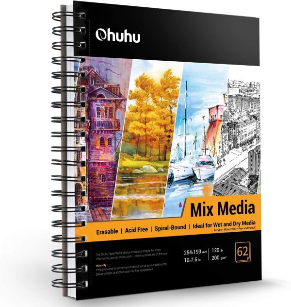 Mix Media Pad,  193 x 254mm Mixed Media Art Sketchbook, 120 LB/200 GSM Heavyweight Papers 62 Sheets/124 Pages, Spiral Bound Mixed Media Paper Pad for Acrylic, Watercolor, Painting Valentine's Day - Image 6