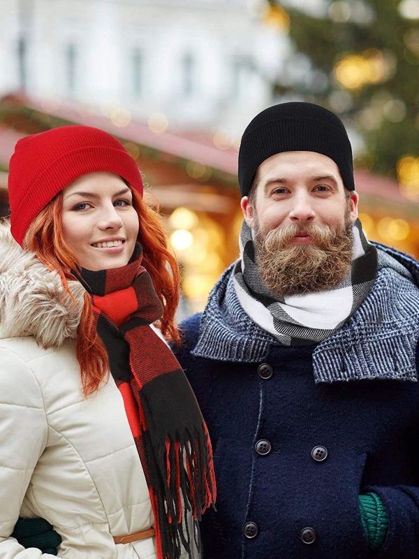 Winter Warm Knitted Beanie Hat Gloves and Plaid Scarf Set for Men Women Christmas Decoration - Image 2