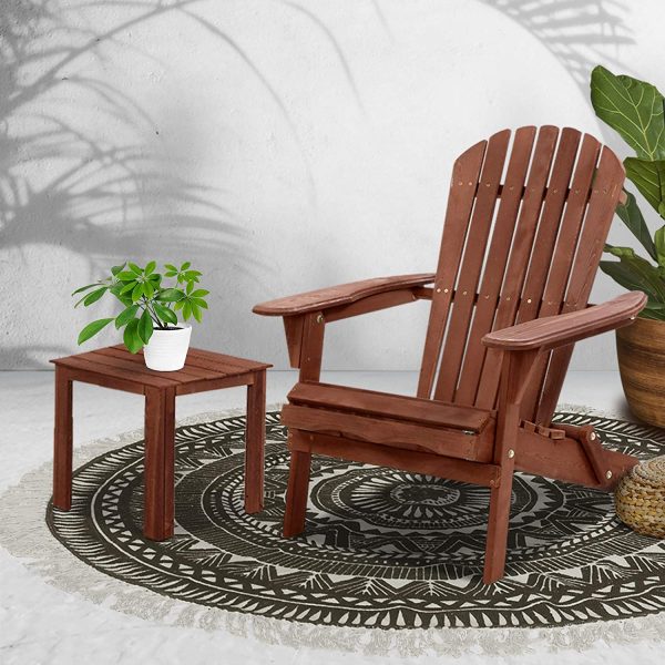 Gardeon Outdoor Sun Lounge Wooden Garden Table and Chairs Folding Adirondack Chair Patio Beach-Brown - Image 2