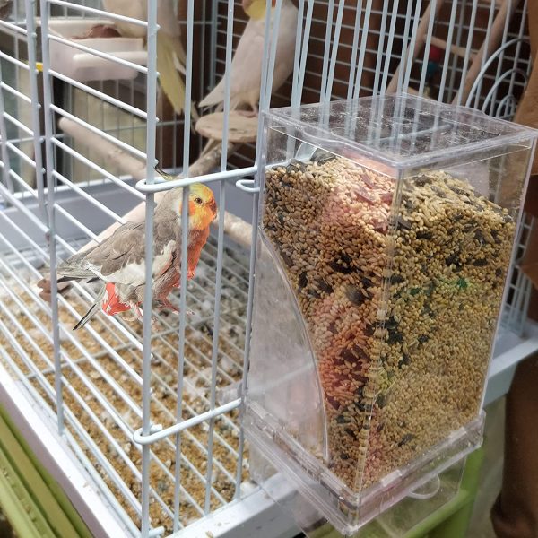 No Mess Bird Cage Feeder Automatic Parrot Seed Feeders with Perch Acrylic Transparent Seed Food Container Cage Accessories for Small and Medium Lovebirds Parakeets - Image 5