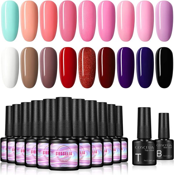 Nail Gel Polish Set 18 Pcs Soak Off Nail Polish Set Fall Winter Colors Nail Polish U V Led Gel Polish with Base Coat and Glossy Top Coat for Women - Image 5