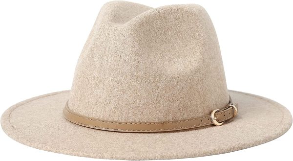 Lanzom Women Lady Classic Wool Fedora Hat with Belt Buckle Felt Wide Brim Panama Hat