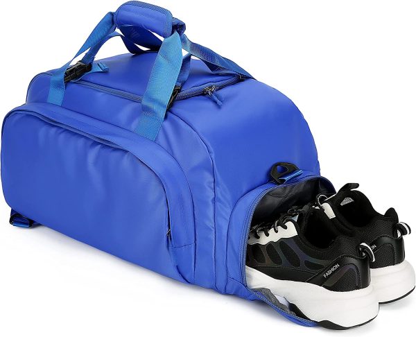 Gym Duffel Bag, Waterproof Gym Duffel Bag for Men Women, Weekend Travel Bag, Folded Duffel Bag with Wet Pocket and Shoe Compartment, Sports Duffel Bag, Blue - Image 2