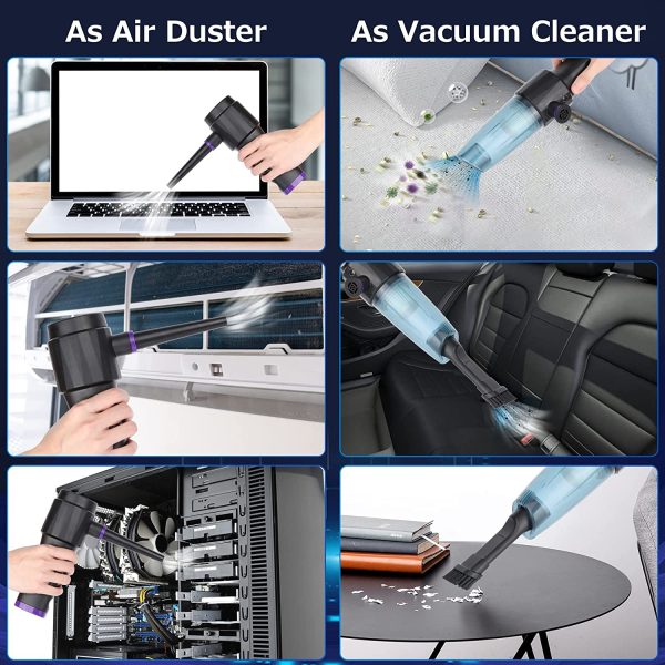 Cordless Air Duster & Vacuum 2-in-1, Portable Mini Hand Vacuum Cleaner, Electric Compressed Air Blower for Computer Keyboard Sofa Car, Powerful 45000RPM and 10000mAh Battery - Image 4