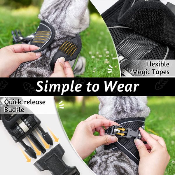 rabbitgoo Cat Harness and Leash for Walking Escape Proof, Reflective Adjustable Soft Mesh Kitten Harness for Extra Small and Small Cats, Step-in Comfortable Choke-Proof Outdoor Vest Harness with 150cm Leash and Metal Clip, Breathable Black - Image 4