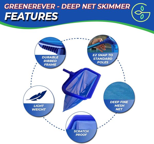 Greenerever Pool Skimmer Net 20" (50cm) Deep Bag |Heavy Duty Professional Leaf Cleaning Rake |Plastic Framed Fine Mesh Net |Easily Removes Leaves, Debris from Pools, Hot Tubs, Ponds and Fountains - Image 6