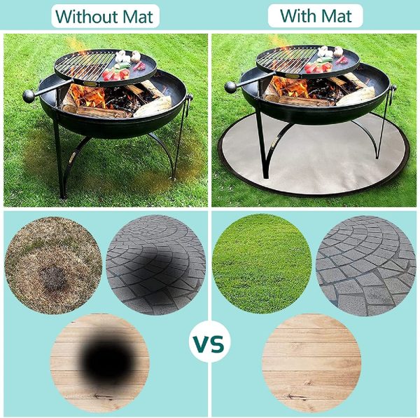 Fire Pit Mat Round 36'', Fireproof Pad Heat Deflector Floor Protective Mat 2 Layers Fire Resistant for Chiminea for Garden, Under Outdoor Grill, Outdoor Fire Pits, Garden, Patio, Bonfires