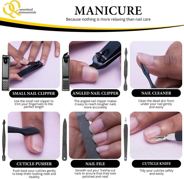 QQ Manicure Kit - 16 Piece Nail Clipper Set with Cuticle Trimmer, Cuticle Remover, Nail Clipper, File, Cuticle Nipper and More - Compact Manicure Set with Carry Case that's Perfect for Travel - Image 7