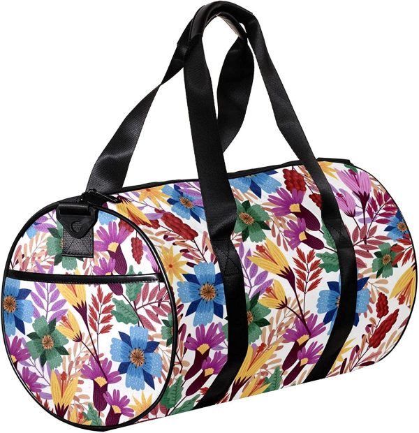 Round Gym Sports Duffel Bag with Detachable Shoulder Strap Colourful Floral Training Handbag Overnight Bag for Women and Men - Image 4