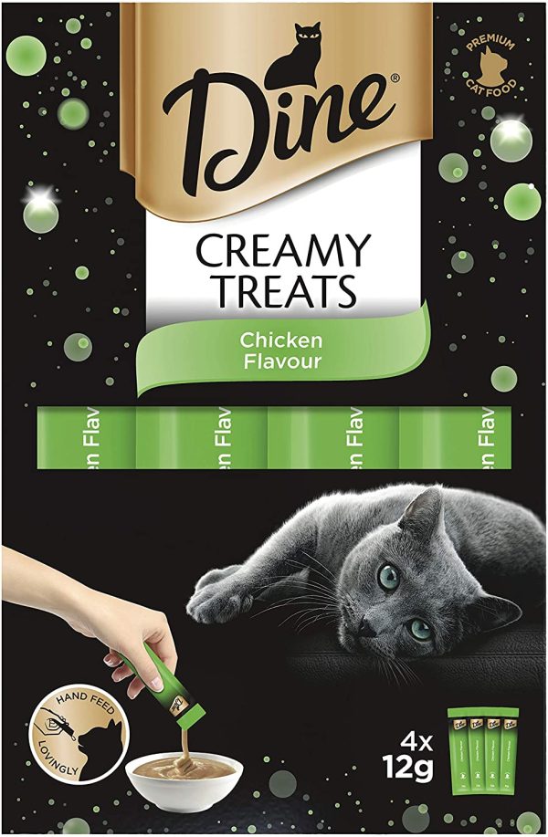 DINE Creamy Treats Chicken Flavour Cat Treats, Adult, 4 x 12g (Pack of 8)