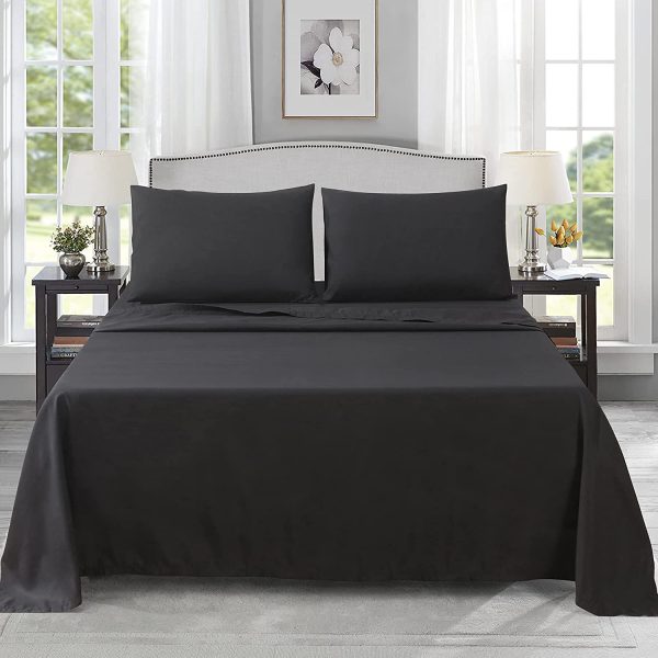 JustLINEN- King Single Sheet Set - 3 Piece King Single Size Bed Sheet Set Soft Brushed Microfiber 1200 Thread Count Extra Deep Pocket Bed Sheets Breathable & Cooling Bedding Sheet - Wrinkle & Fade Resistant - Black