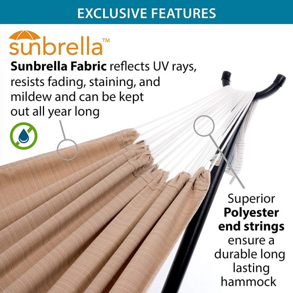 Vivere Double Sunbrella? Hammock with Space Saving Steel Stand, Sand (450 lb Capacity - Premium Carry Bag Included) - Image 5