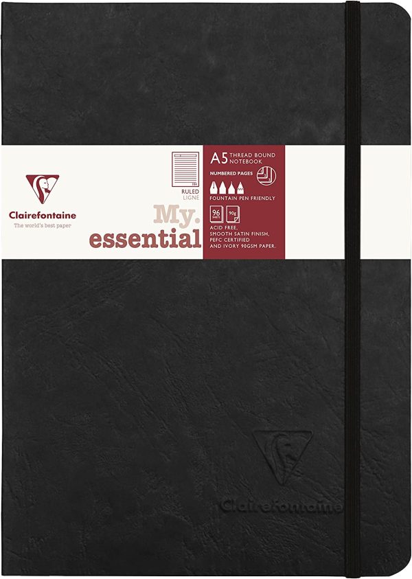 Clairefontaine Thread-Bound Ruled Notebook, Black, 1 (CR-793461C), A5 - Image 2