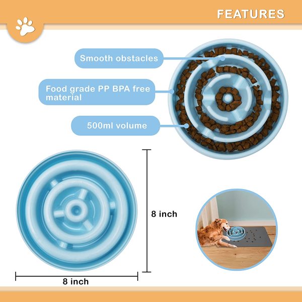 Slow Feeder Bowl, Dog Puzzle Food Bowl, Pet Interactive Feeder, Anti Gulping Pet Slower Feeder (Blue) - Image 2