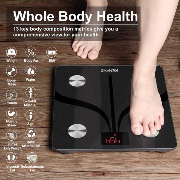 RENPHO Smart Body Fat Scales, Bluetooth Bathroom Scales High Precision Weighing Scale with Smart App, Body Composition Monitor for Body Fat, BMI, Body Weight, Muscle Mass, 280x280mm, USB Rechargeable - Image 5