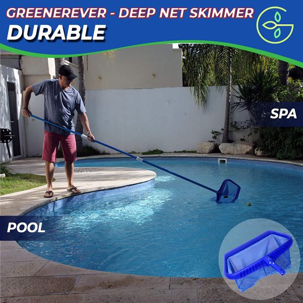 Greenerever Pool Skimmer Net 20" (50cm) Deep Bag |Heavy Duty Professional Leaf Cleaning Rake |Plastic Framed Fine Mesh Net |Easily Removes Leaves, Debris from Pools, Hot Tubs, Ponds and Fountains - Image 2