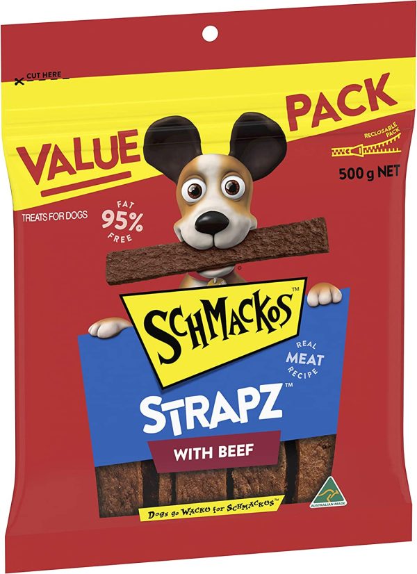 Schmackos Strapz Beef Flavour Dog Treats 2kg Value Pack, (4 x 500g bags)