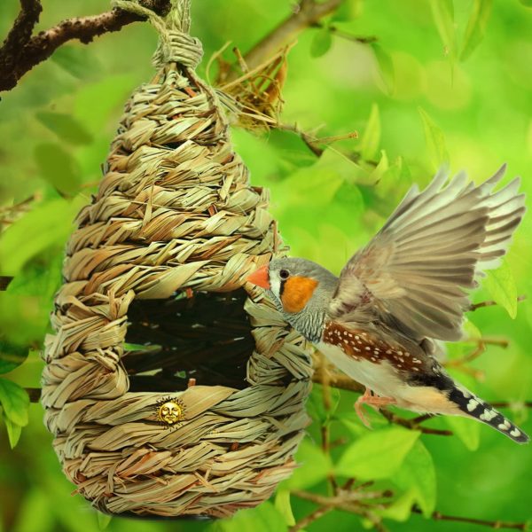 SunGrow Grass Bird Hut, Cozy Resting Place, Provides Shelter from Cold Weather, Hideaway from Predators, Hand-Woven Teardrop Shaped, Ideal for Finch, Hummingbird & Canary - Image 2