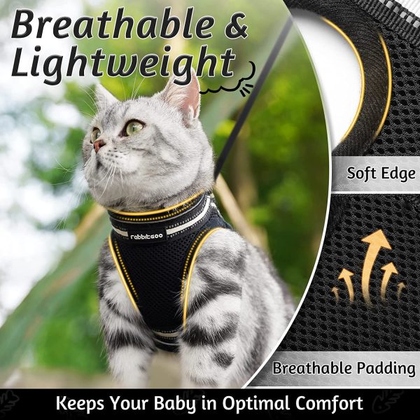 rabbitgoo Cat Harness and Leash for Walking Escape Proof, Reflective Adjustable Soft Mesh Kitten Harness for Extra Small and Small Cats, Step-in Comfortable Choke-Proof Outdoor Vest Harness with 150cm Leash and Metal Clip, Breathable Black - Image 9