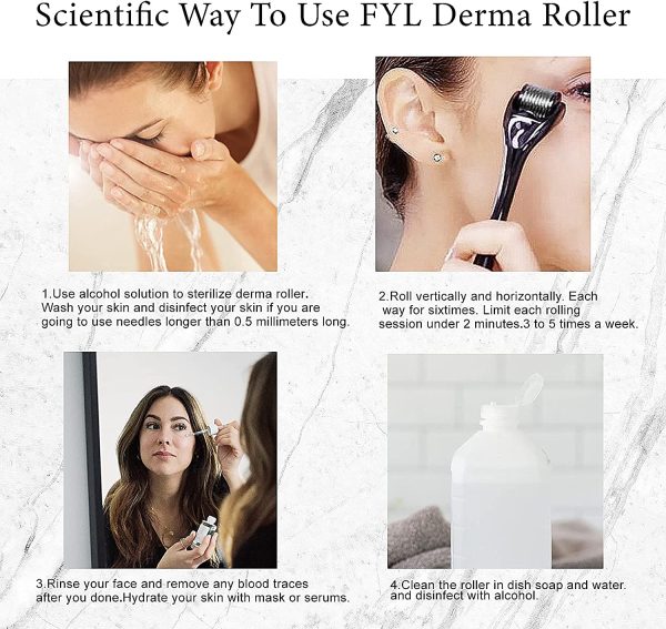 Derma Roller Microneedle FYL 3 Pack Derma Roller Kit (0.5mm/1.0mm/1.5mm) 540 Titanium Microneedling for Hair Loss Beard Growth Anti Ageing Skin Wrinkles Scar Body Stretch ((0.5mm+1.0mm+1.5mm)) - Image 5