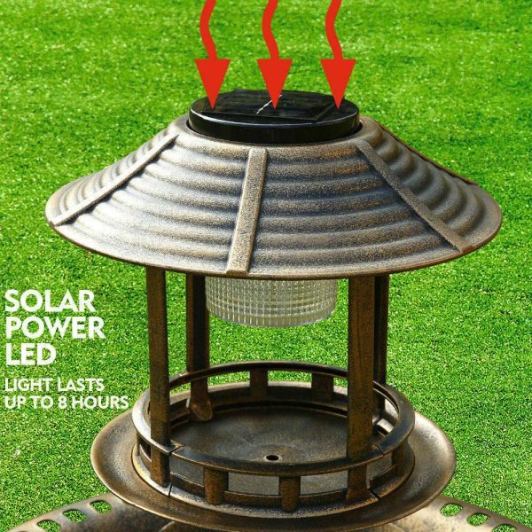 PaWz Bird Bath Feeder Feeding Food Station Solar Light Outdoor Garden Summer - Image 5