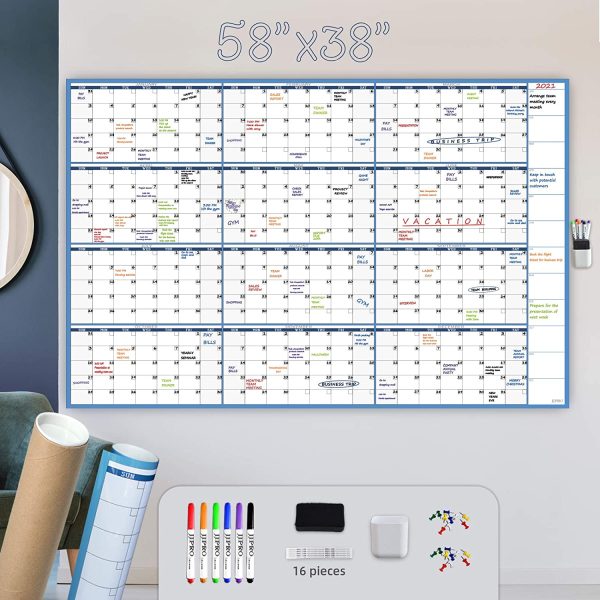 Large Dry Erase Wall Calendar - 58"x38" - Blank Undated Yearly Calendar - Whiteboard Premium Laminated Planner - Reusable Laminated Office Jumbo 12 Months Calendar - Image 7