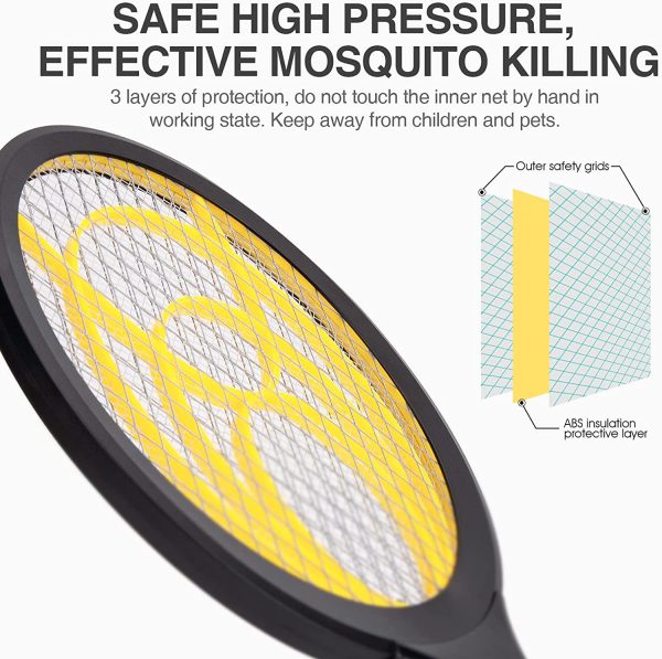 mafiti Electric Fly Swatter, Fly Killer Bug Zapper Racket for Indoor and Outdoor Pest Control, 2AA Batteries not Included (1-Pack Yellow) - Image 2