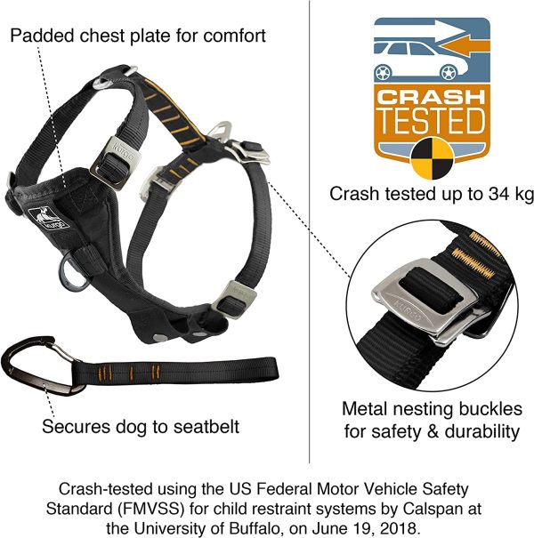 Kurgo Tru-Fit Crash Tested Dog Harness, Enhanced Strength Dog Vest, Dog Safety Harness With Pet Seat Belt Tether for Car, X-Small, Black - Image 2