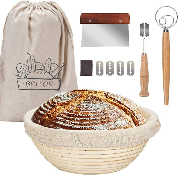 Proofing Basket, 9 Inch Bread Proofing Basket, Bread lame,Dough Scraper,Linen Liner Cloth??Dough Whisk??Storage Bag, Proofing Basket Kit - Image 8