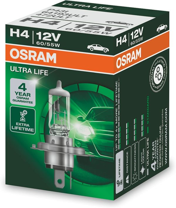 OSRAM 64193ULT ULTRA LIFE H4, halogen headlamp, 64193ULT, 12 V passenger car, folding carton box (1 unit) - Image 5