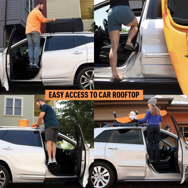 Car Doorstep Vehicle Folding Ladder U Shaped Hook Pedal Foot Pegs Multifunction Easy Access to Rooftop with Safety Hammer Doorstep for Car Roof-Rack Truck SUV Jeep Off-Road,Black - Image 7